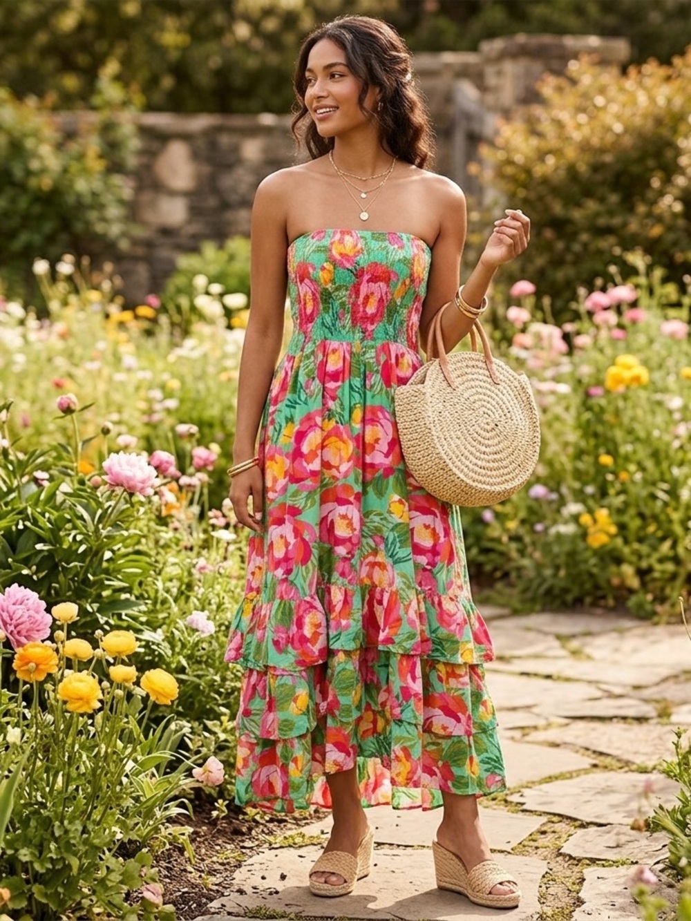 Abel the Label Women's Strapless Floral Mimosa Maxi Dress Medium